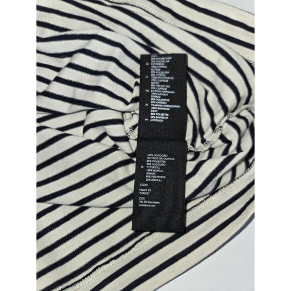 COS NWT Striped Shirt Size Medium Pleated Collar Womens Navy Blue and Off White - Picture 8 of 12